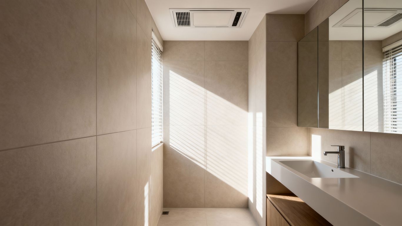 Ventilation dans une salle de bain moderne et lumineuse.